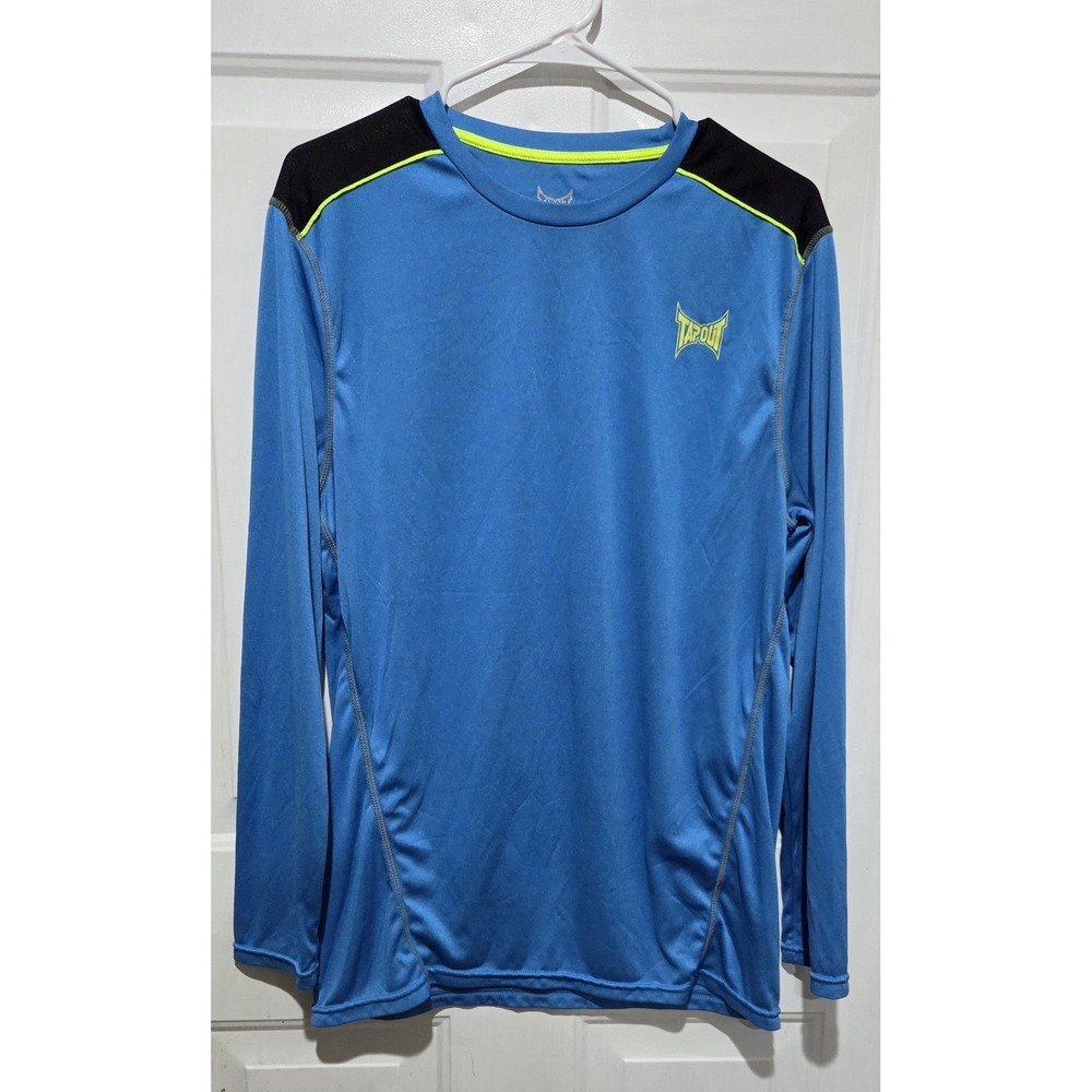 Tapout Shirt Mens Large Blue Green MMA Fighter Training Long Sleeve Base Layer